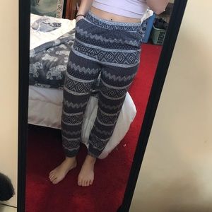White and dark grey patterned joggers/pants!